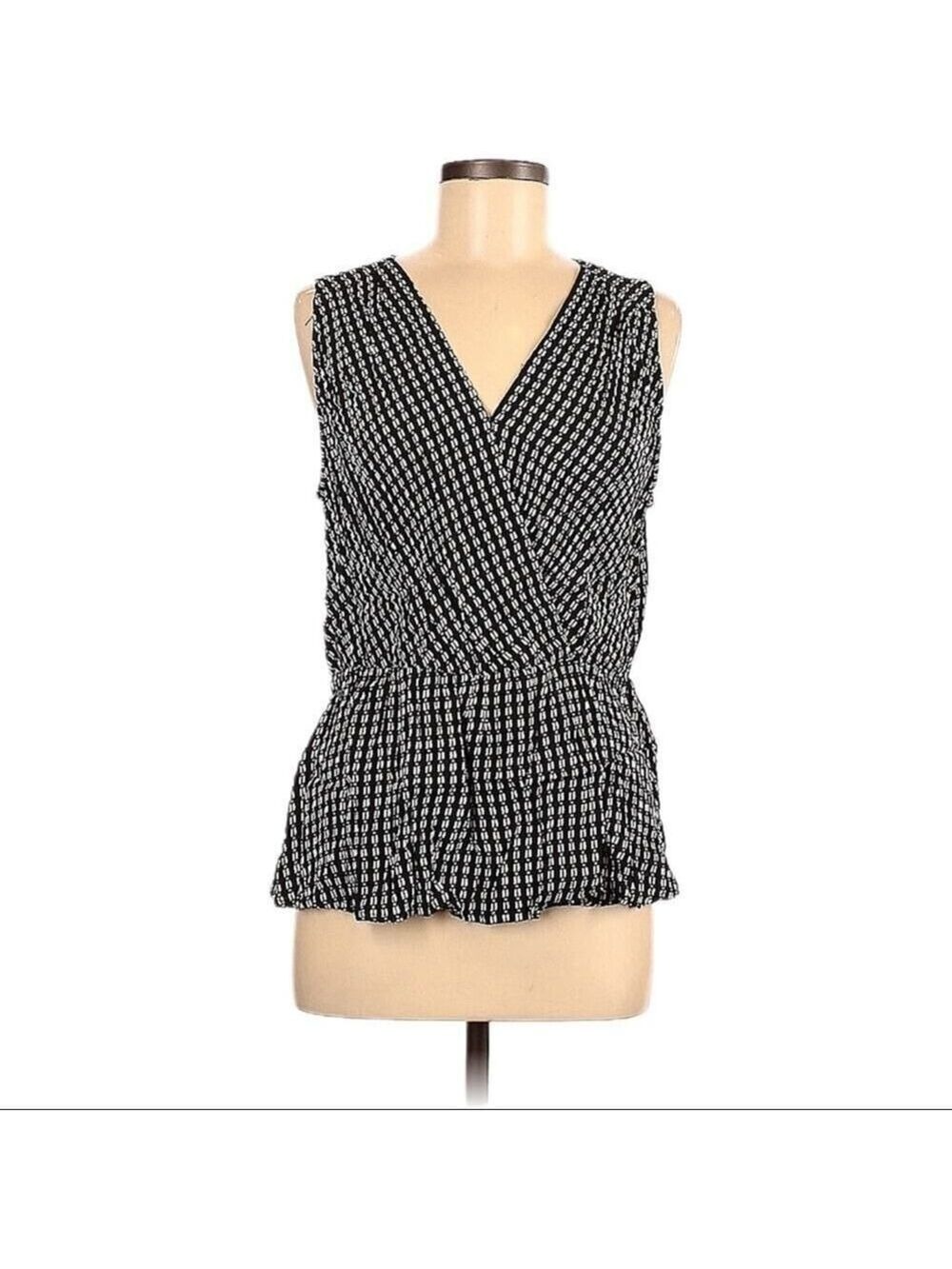 Chelsea28 Sleeveless Wrap Peplum Top Black White Women's Large NWT